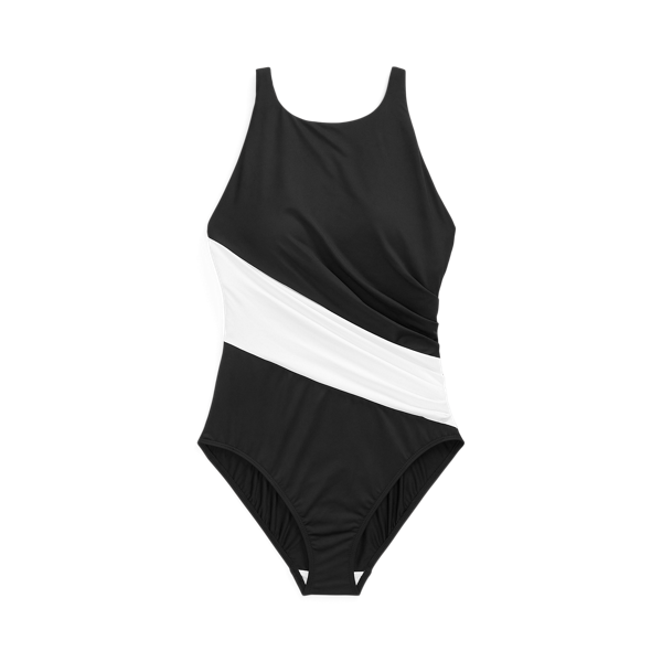 Maillot une pièce froncé à col montant