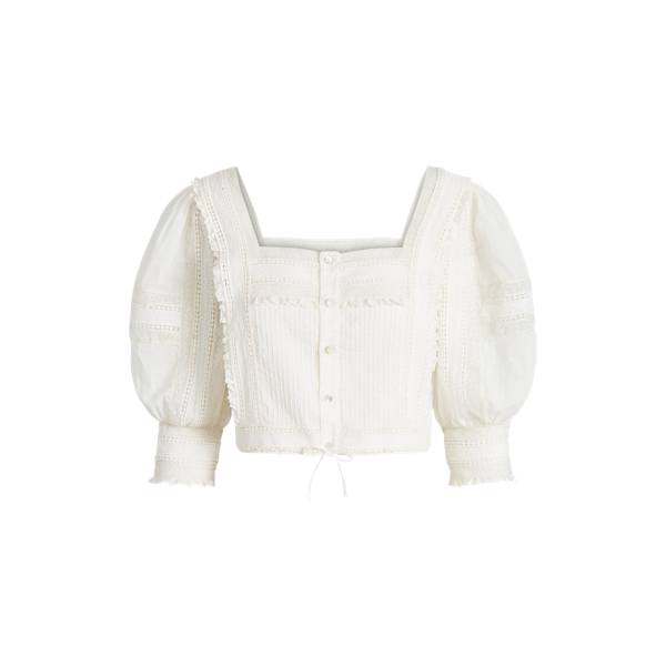 Blouse en coton bordé de dentelle