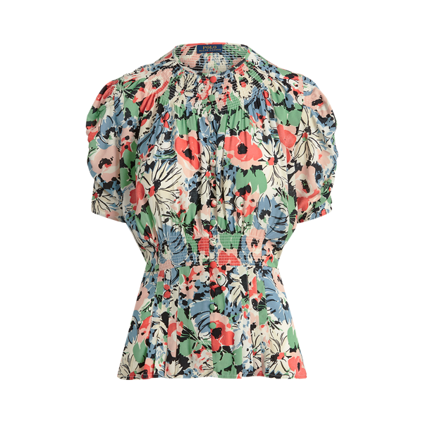 Chemisier à basque motif fleuri en crêpe