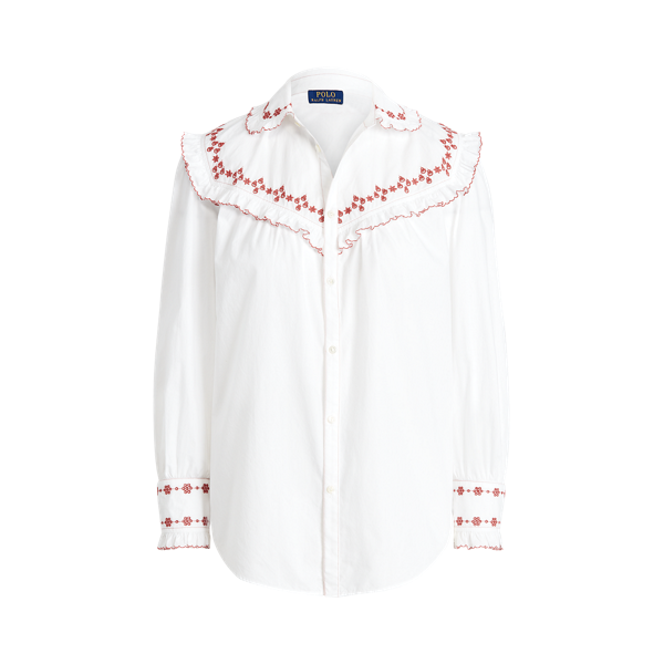 Chemise coton brodé à bordure volantée