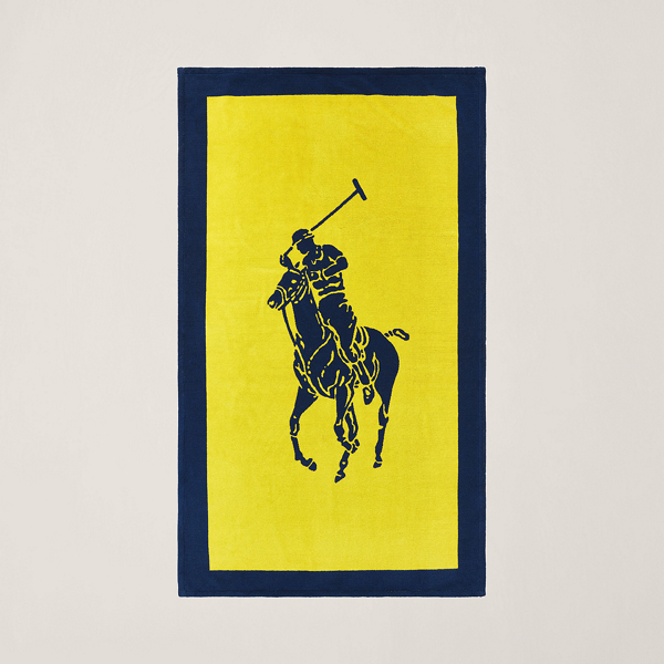 Ralph Lauren Pony Jacquard Beach Towel In White / Navy