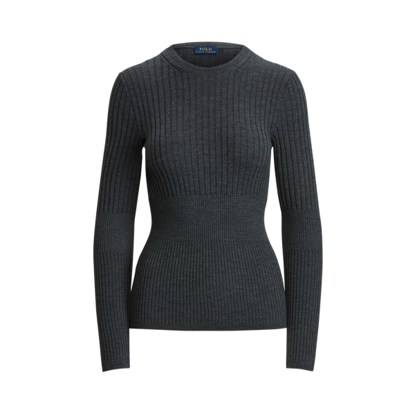 Pull côtelé à col rond en mérinos