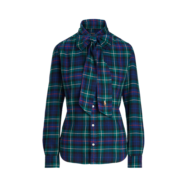 Chemise lavallière à motif écossais