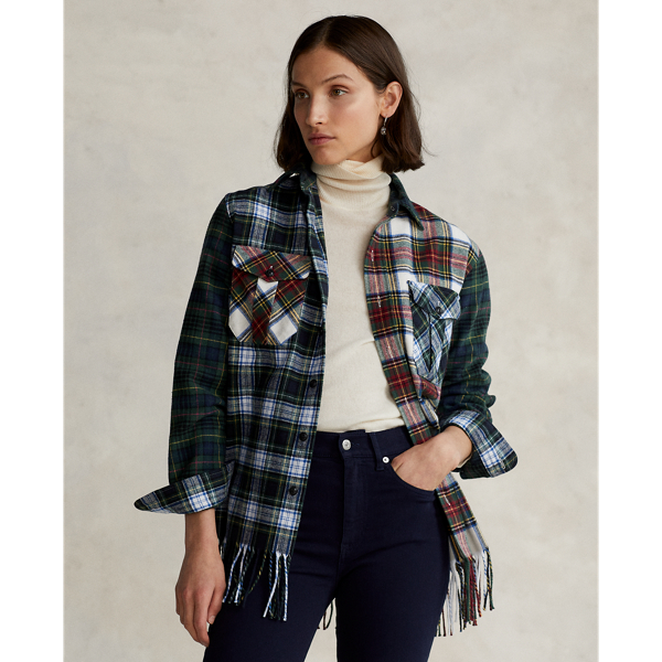 Fringe-Trim Plaid Shirt