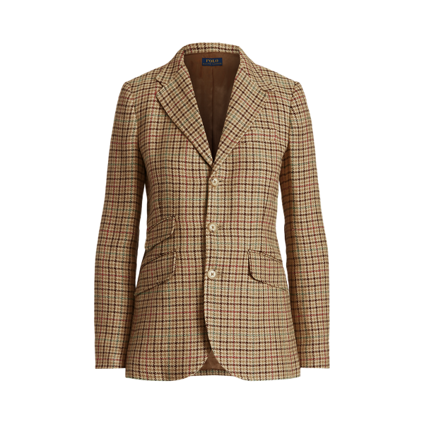 Blazer motif pied-de-poule bordé de daim