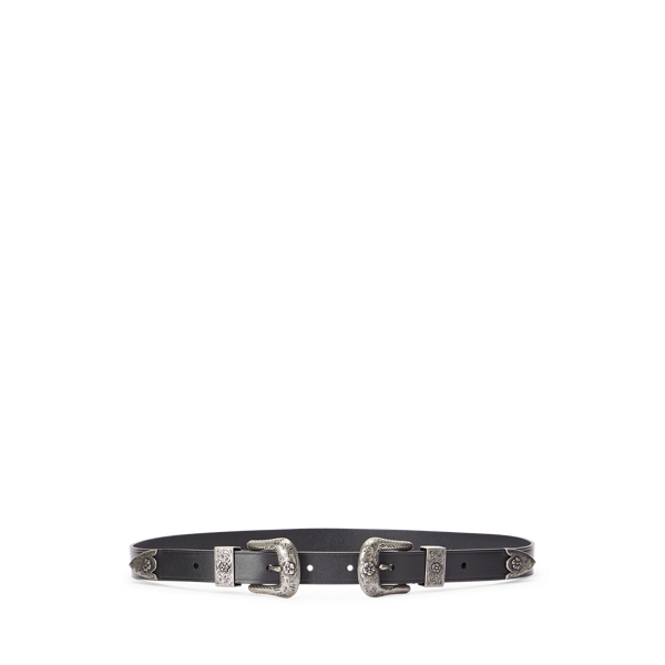 Western Leather Double-Buckle Belt