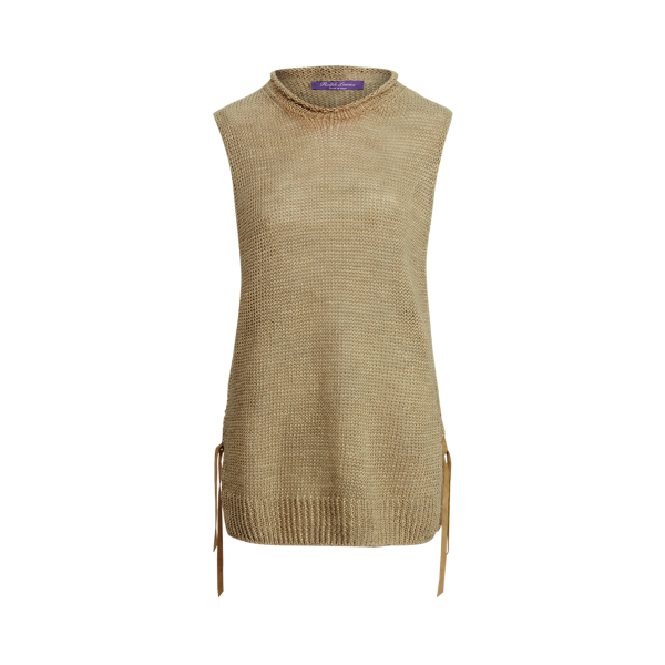 Pull col cheminée sans manches à lacets