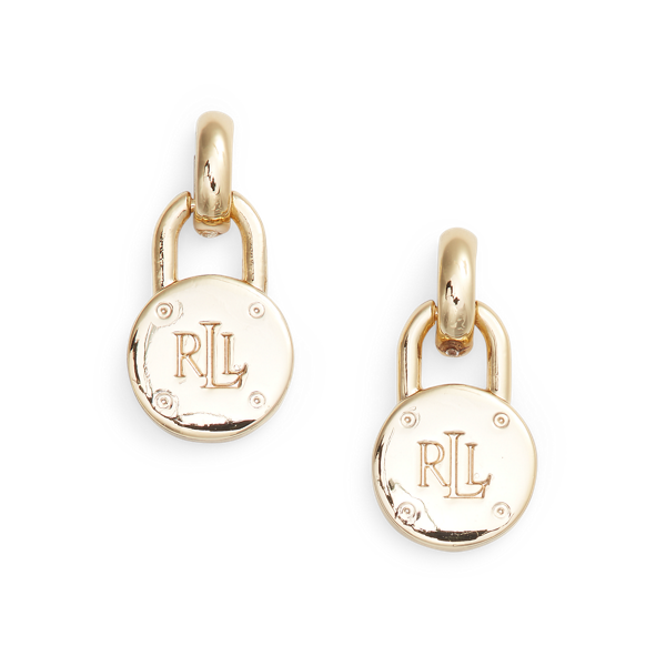 Boucles d'oreilles cadenas à logo dorées