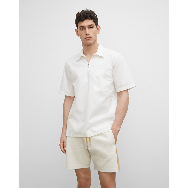 Club Monaco Short Sleeve Zip Popover Shirt In White