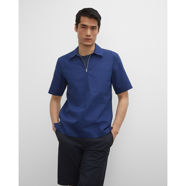 Club Monaco Short Sleeve Zip Popover Shirt In Deep Ultramarine