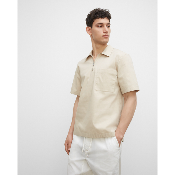 Club Monaco Short Sleeve Zip Popover Shirt In Tan