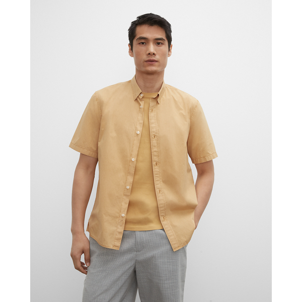 Club Monaco Short Sleeve Tea Dyed Poplin Shirt In Tan
