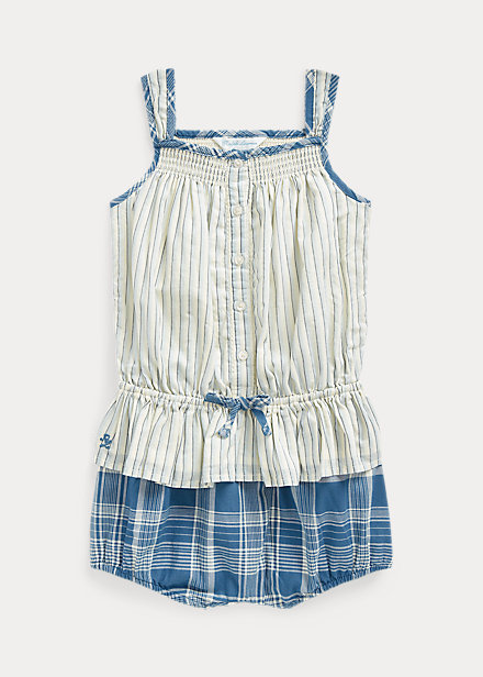 Ralph Lauren Babies' Striped Top & Bloomer Short Set In Blue Multi