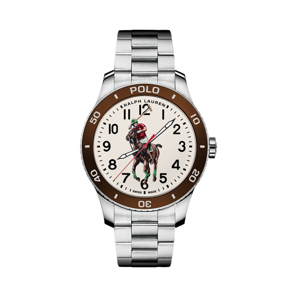Polo Ralph Lauren Polo-horloge met bruine rand en witte wijzerplaat 1