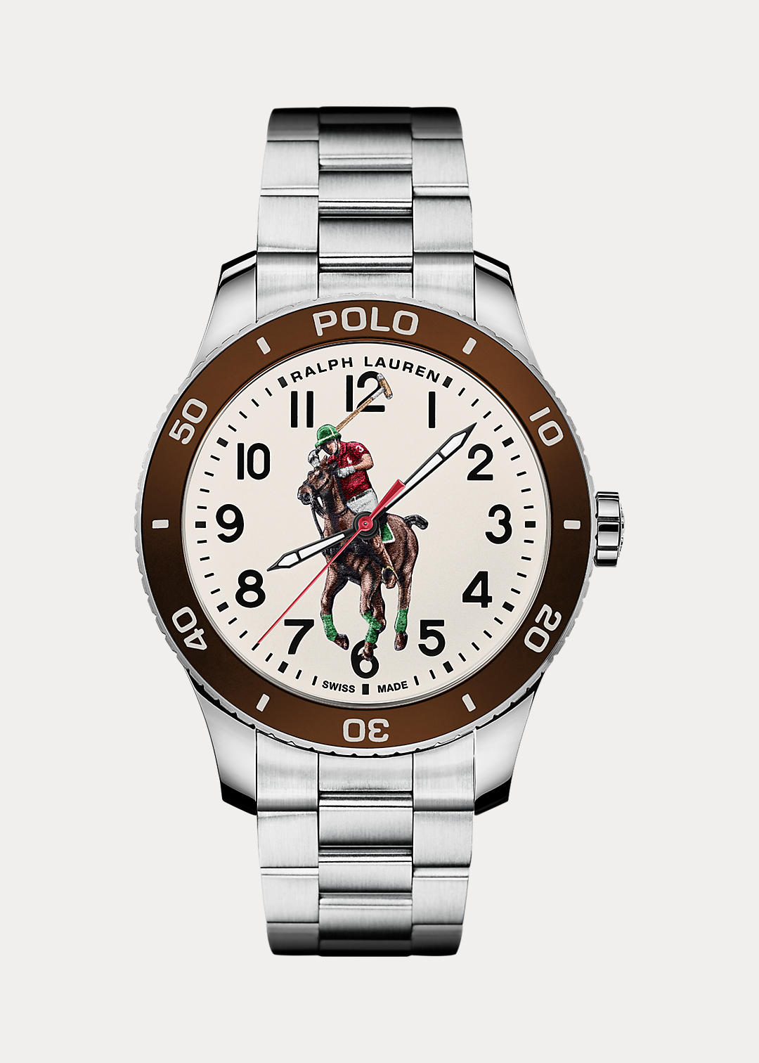 Polo Ralph Lauren Polo-horloge met bruine rand en witte wijzerplaat 1