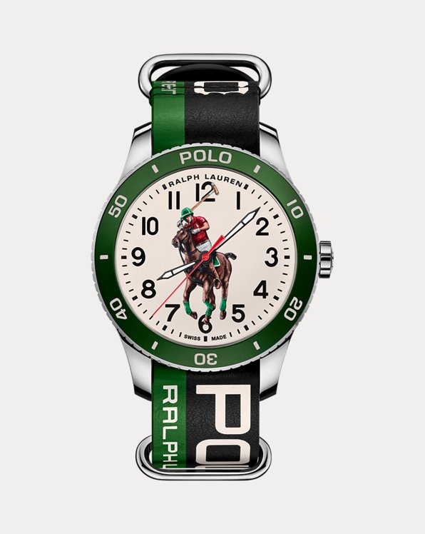 Relógio Polo Sport com bisel verde e mostrador branco