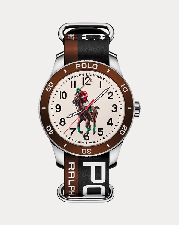 Relógio Polo Sport com bisel castanho e mostrador branco