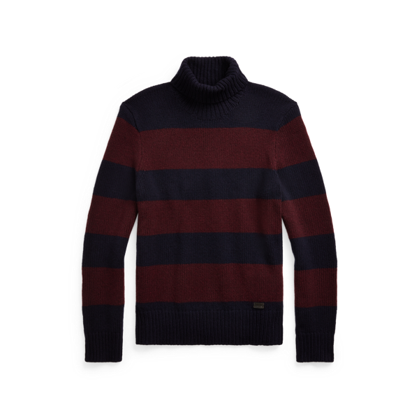 Pull rayé à col roulé en laine