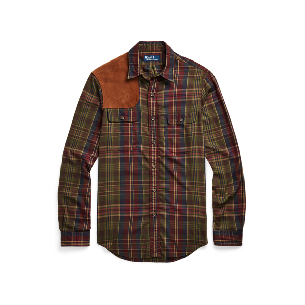 Chemise ajustée écossaise bordée de daim