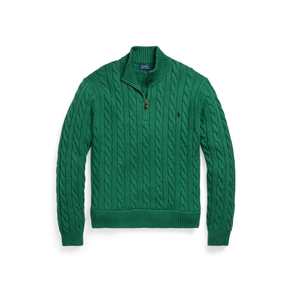Polo Ralph Lauren Cable-knit Cotton Quarter-zip Sweater In Verano Green Heather