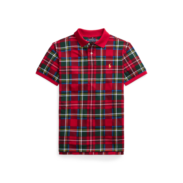 Polo ajusté en piqué à motif tartan