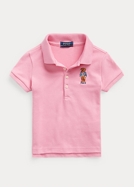Polo Ralph Lauren Kids' Polo Bear Stretch Mesh Polo Shirt In Beach Pink