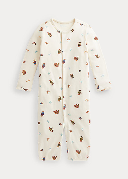 Ralph Lauren Babies' Polo Bear Convertible Gown Coverall In Greenwhich Bear Print