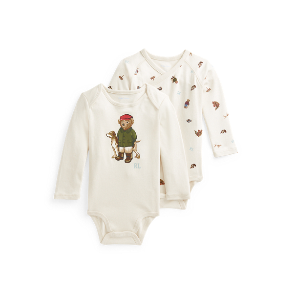 폴로 랄프로렌 베이비 아기옷 우주복  Polo Ralph Lauren Polo Bear Cotton Bodysuit 2 Pack,Greenwhich Bear Print