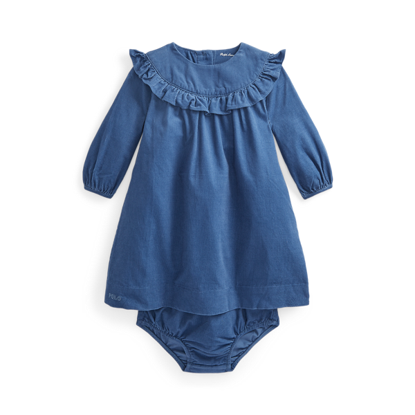 Robe volantée en velours côtelé