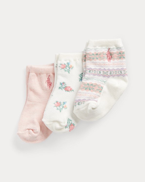 3-Pack sokken met Fair Isle en bloemen