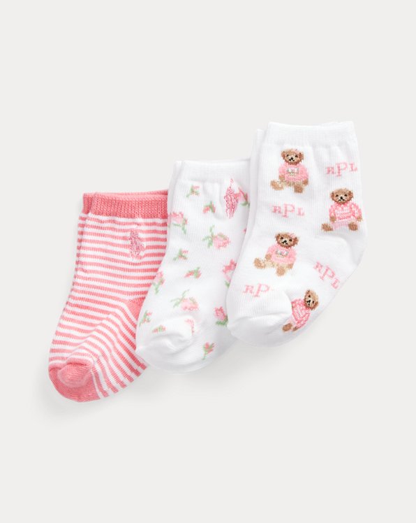 3-Pack sokken met bloemen en Polo Bear