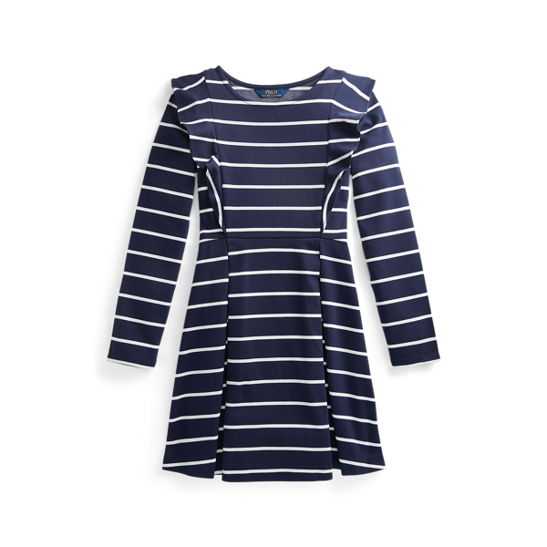 Robe rayée à volants en jersey ponte