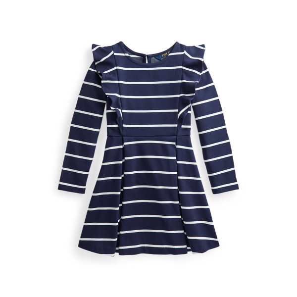 Robe rayée à volants en jersey ponte