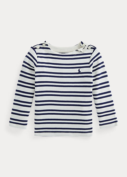 Ralph Lauren Babies' Striped Cotton Long-sleeve Tee In French Navy Multi