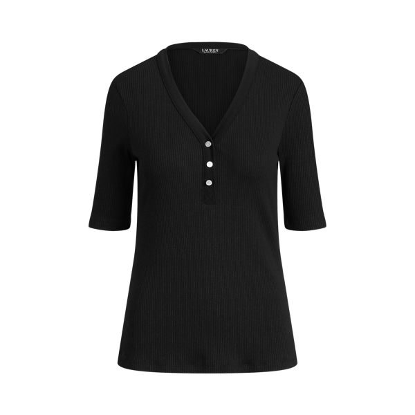 T-shirt côtelé à col tunisien