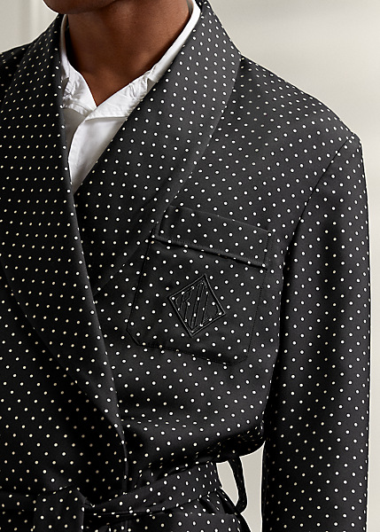 Shop Ralph Lauren Polka-dot Silk Robe In Black/cream Dot