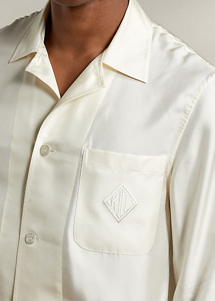 Shop Ralph Lauren Monogram Silk Pajama Set In Cream