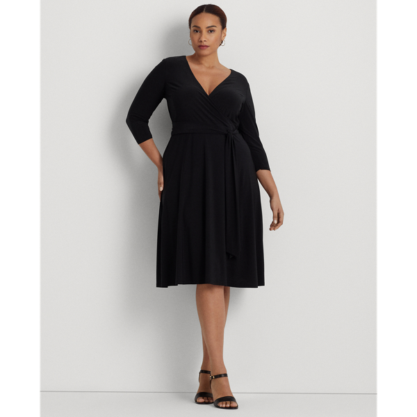 Shop Lauren Woman Surplice Jersey Dress In Black