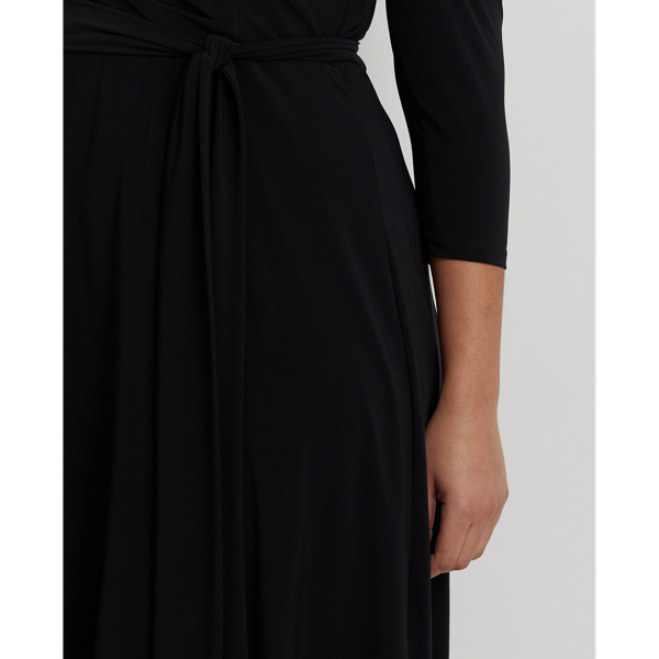 Shop Lauren Woman Surplice Jersey Dress In Black