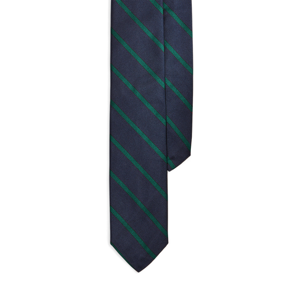 Ralph Lauren Striped Silk Repp Narrow Tie In Green/navy