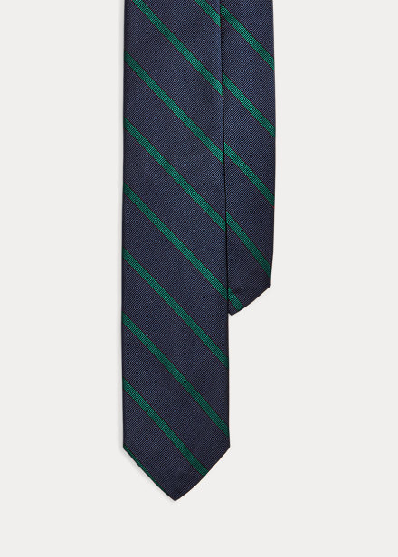 Ralph Lauren Striped Silk Repp Narrow Tie In Green/navy