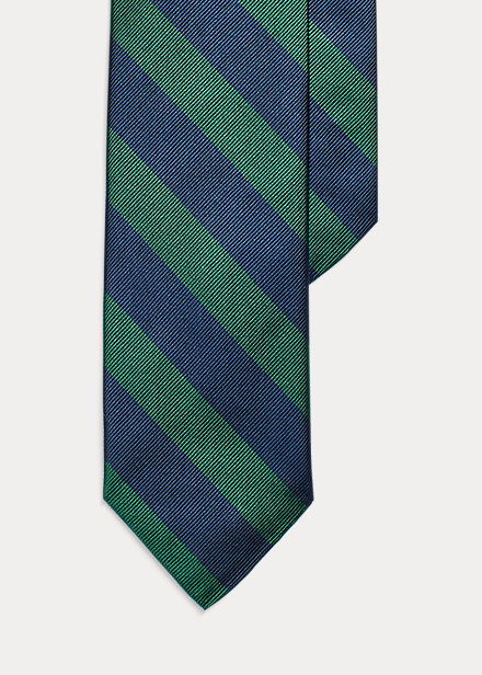 Ralph Lauren Striped Silk Narrow Club Tie In Navy/ Green