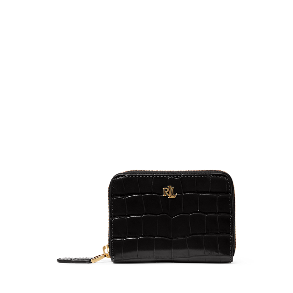 Portefeuille zippé en cuir gaufré