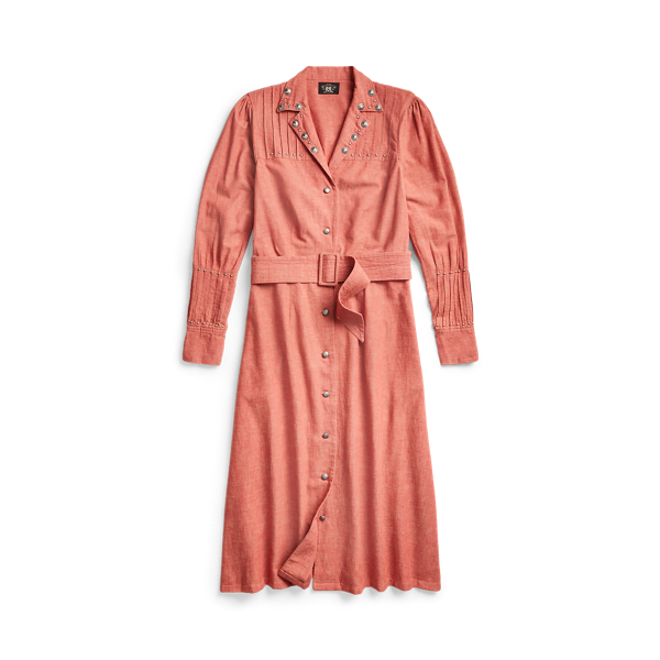 Robe-chemise cloutée en coton et lin