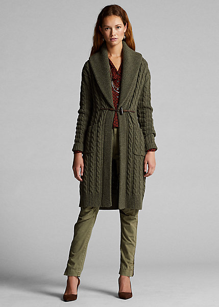 DOUBLE RL CABLE-KNIT WOOL-CASHMERE SWEATER COAT,0044673135