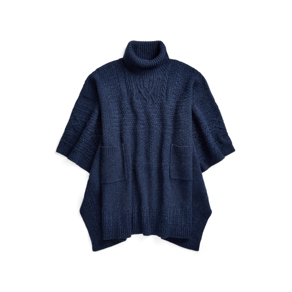 Poncho à col roulé en laine et cachemire