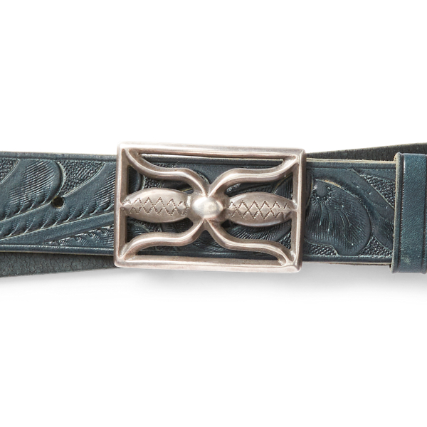 RRL Hand-Tooled Indigo Leather Belt 4