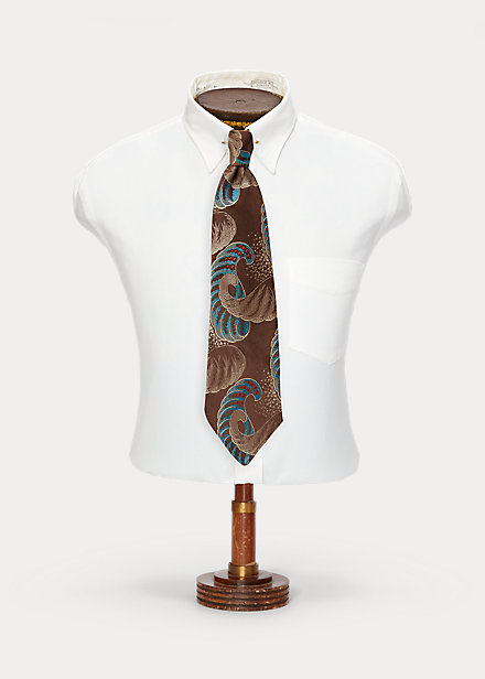 Double Rl Handmade Silk Jacquard Tie In Brown/blue