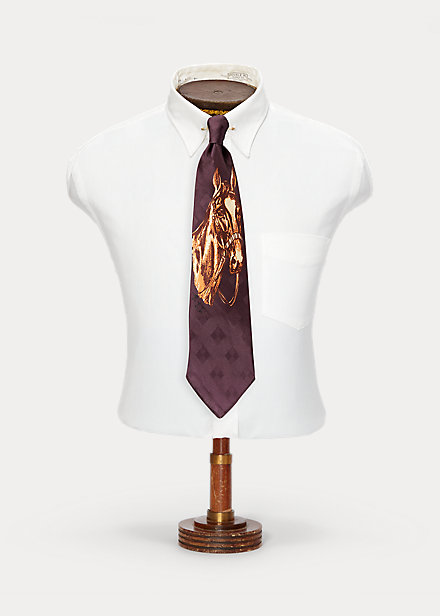 Double Rl Handmade Horse-print Silk Tie In Navy