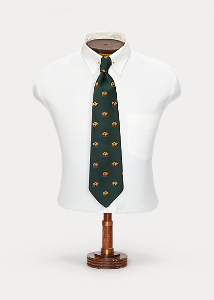 Double Rl Handmade Rrl Buffalo Jacquard Tie In Dark Green